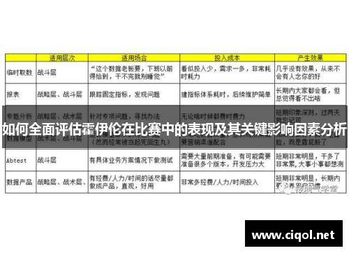 如何全面评估霍伊伦在比赛中的表现及其关键影响因素分析