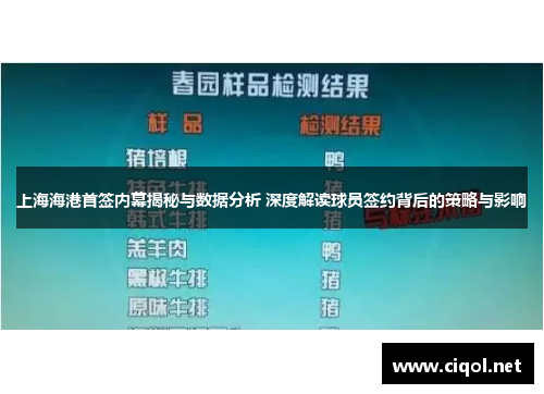 上海海港首签内幕揭秘与数据分析 深度解读球员签约背后的策略与影响